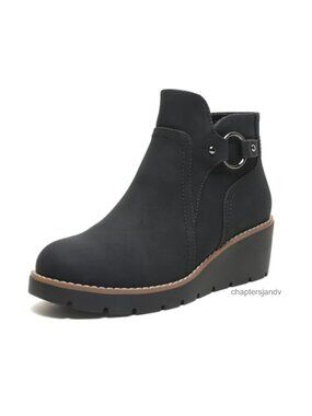 Womens Wedge Ankle Boots Chunky Low Heel Short Booties Side Zipper Fall